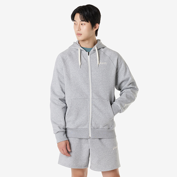 아식스 로고 플리스 풀집 후디 자켓