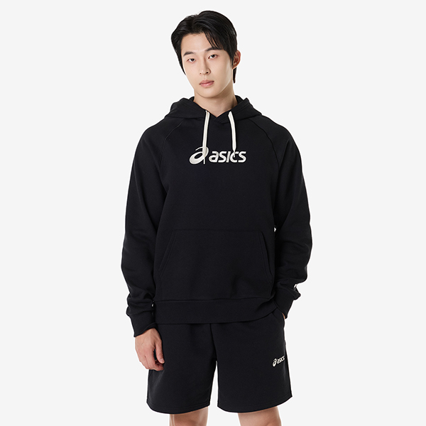아식스 로고 플리스 풀오버 후디 티셔츠