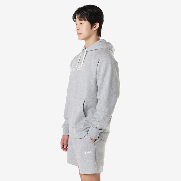 아식스 로고 플리스 풀오버 후디 티셔츠