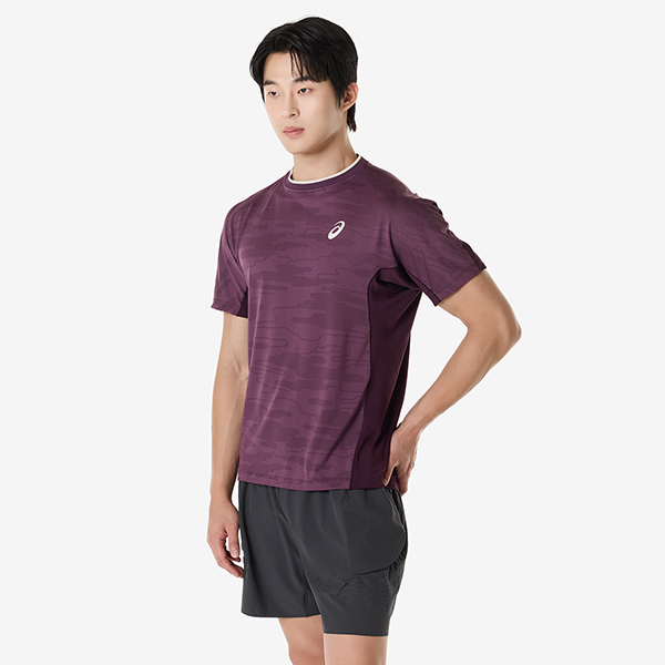 매치 자카드 숏슬리브 탑