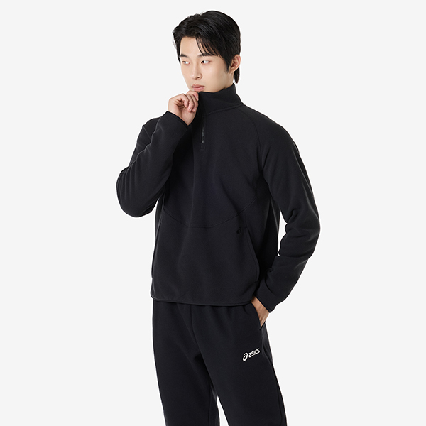 리파인드 텍스쳐 플리스 하프집 롱슬리브 티셔츠